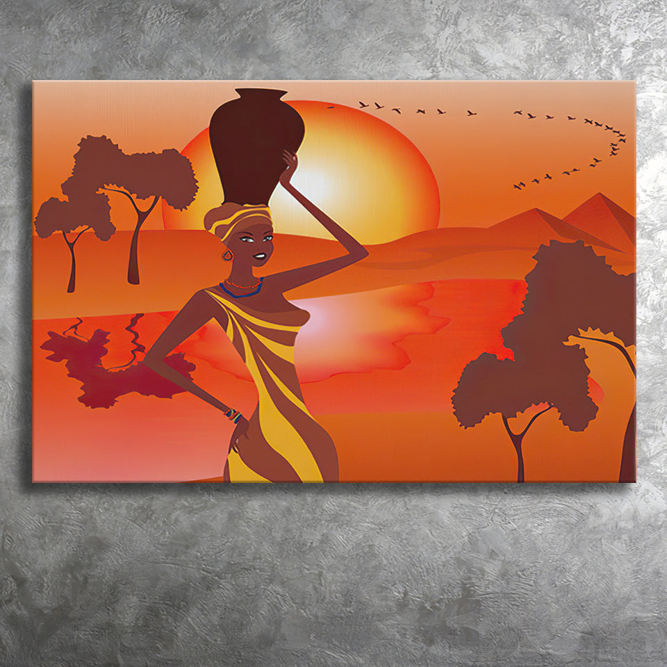African Girl w a Pitcher Canvas Prints Wall Art - Painting Canvas, African Art, Home Wall Decor, Painting Prints, For Sale