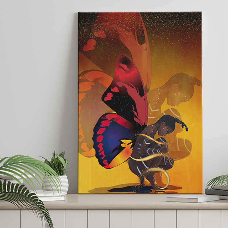 African Girl with Butterfly Wings Canvas Prints Wall Art - Painting Canvas, African Art, Home Wall Decor, Painting Prints, For Sale