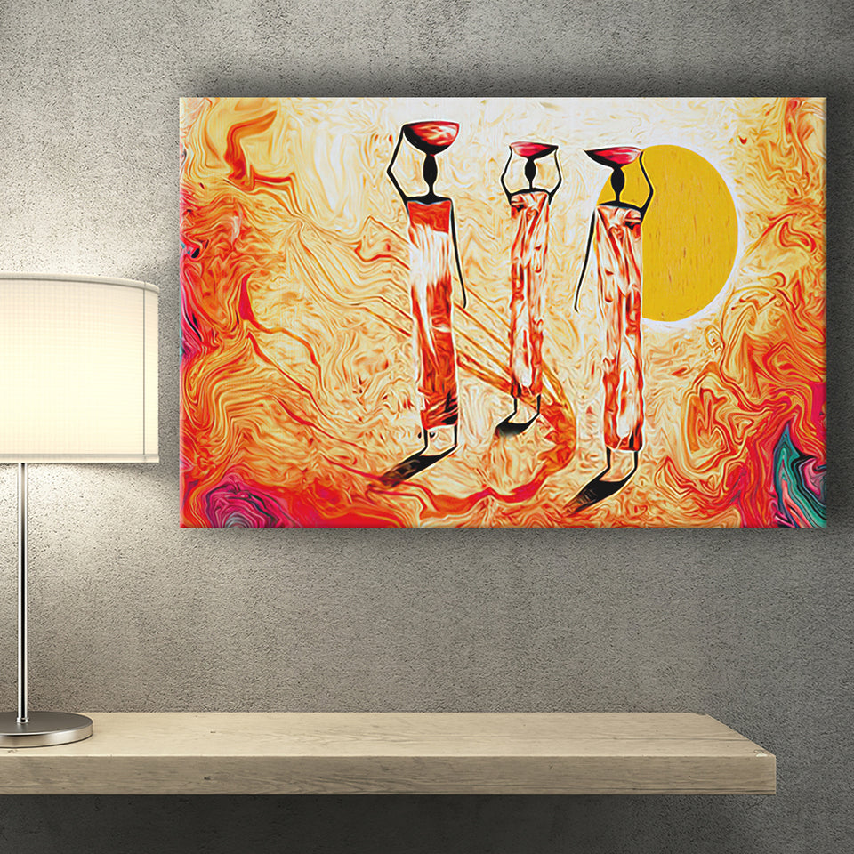 African Ladies in Retro Style Canvas Prints Wall Art - Painting Canvas, African Art, Home Wall Decor, Painting Prints, For Sale