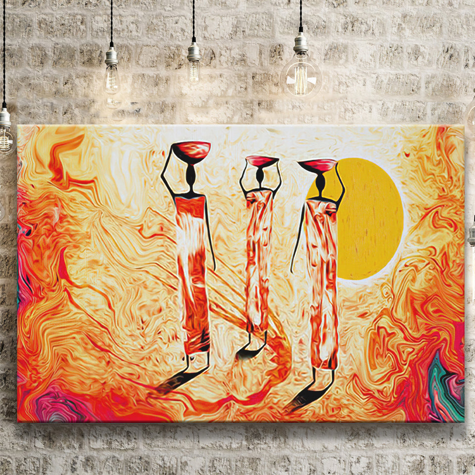 African Ladies in Retro Style Canvas Prints Wall Art - Painting Canvas, African Art, Home Wall Decor, Painting Prints, For Sale
