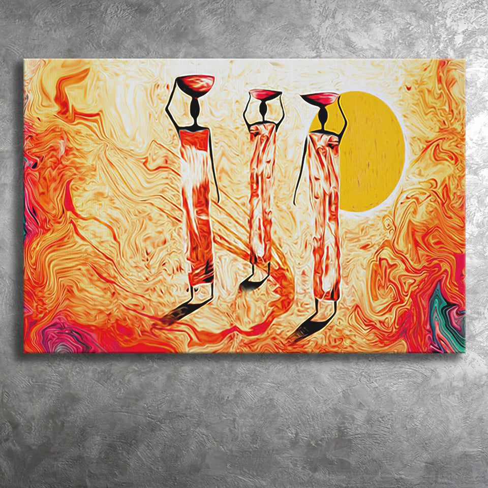 African Ladies in Retro Style Canvas Prints Wall Art - Painting Canvas, African Art, Home Wall Decor, Painting Prints, For Sale