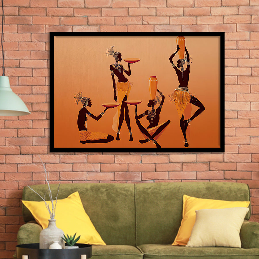 African Ladies w Traditional Clothes Framed Art Prints Wall Decor - Painting Prints, African Art, Home Decor, Framed Picture, For Sale
