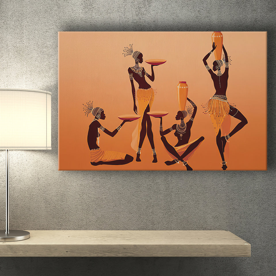 African Ladies w Traditional Clothes Canvas Prints Wall Art - Painting Canvas, African Art, Home Wall Decor, Painting Prints, For Sale