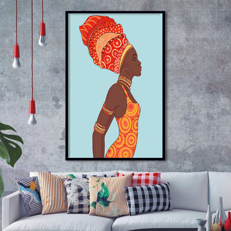 African Lady Tribal Queen Framed Art Prints Wall Decor - Painting 