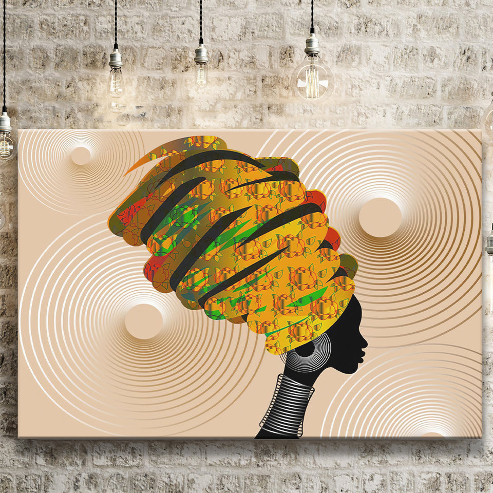 African Lady Wear Traditional Turban Canvas Prints Wall Art - Painting Canvas, African Art, Home Wall Decor, Painting Prints, For Sale