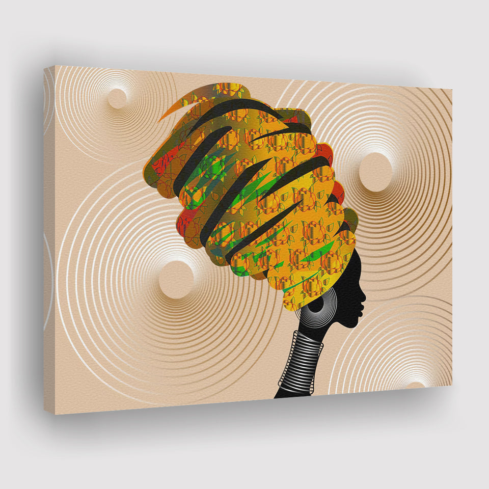 African Lady Wear Traditional Turban Canvas Prints Wall Art - Painting Canvas, African Art, Home Wall Decor, Painting Prints, For Sale