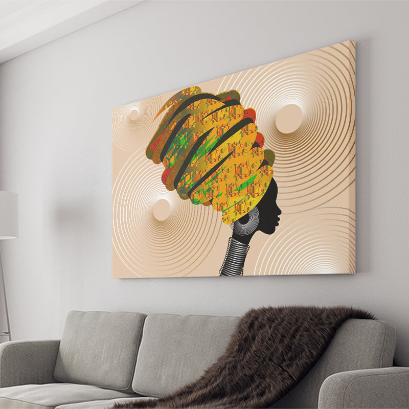 African Lady Wear Traditional Turban Canvas Prints Wall Art - Painting Canvas, African Art, Home Wall Decor, Painting Prints, For Sale