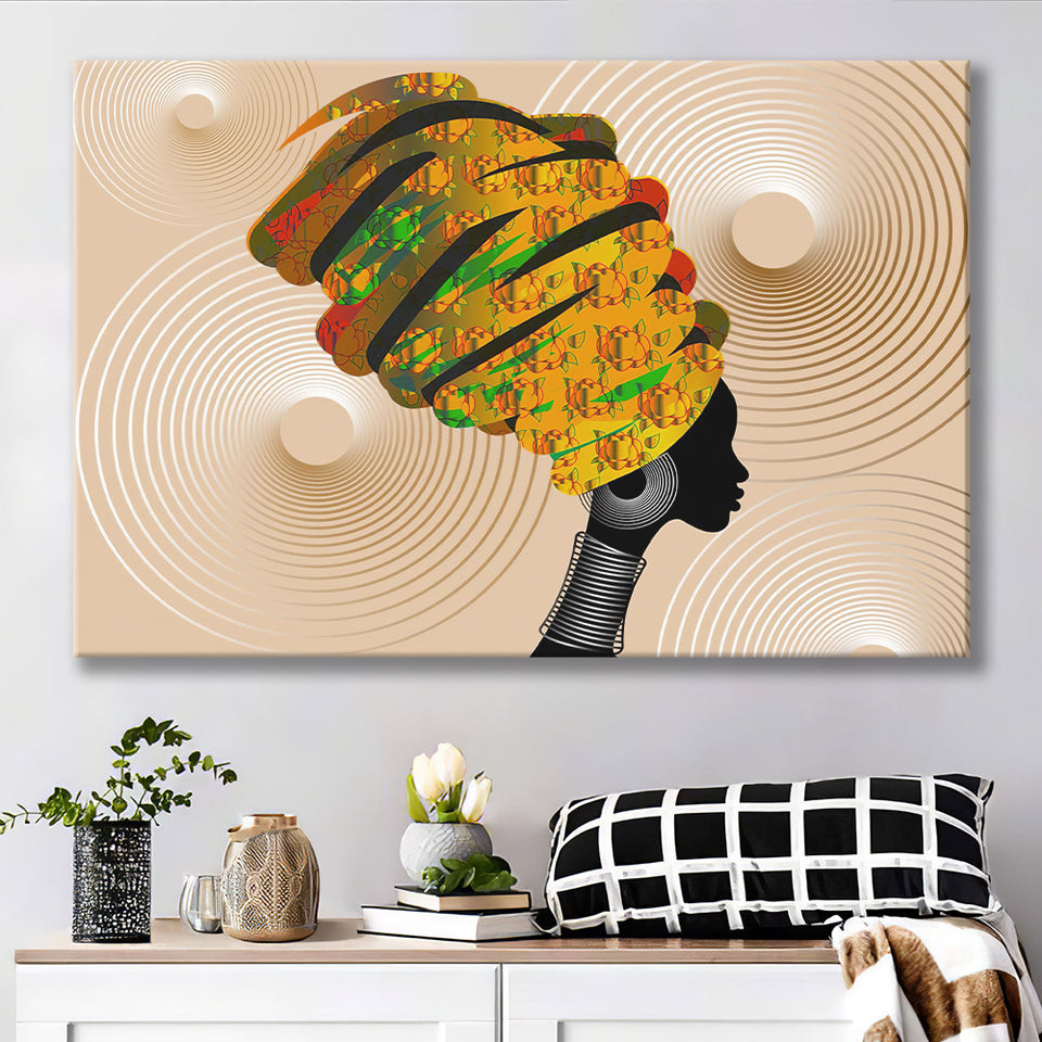 African Lady Wear Traditional Turban Canvas Prints Wall Art - Painting Canvas, African Art, Home Wall Decor, Painting Prints, For Sale