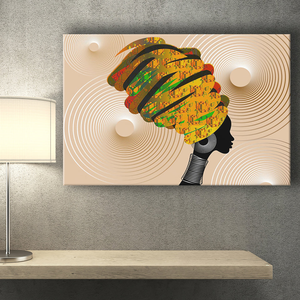 African Lady Wear Traditional Turban Canvas Prints Wall Art - Painting Canvas, African Art, Home Wall Decor, Painting Prints, For Sale
