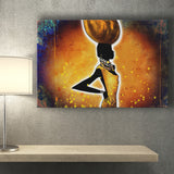 African Lady wWater Pot Retro Canvas Prints Wall Art - Painting Canvas, African Art, Home Wall Decor, Painting Prints, For Sale