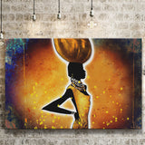 African Lady wWater Pot Retro Canvas Prints Wall Art - Painting Canvas, African Art, Home Wall Decor, Painting Prints, For Sale