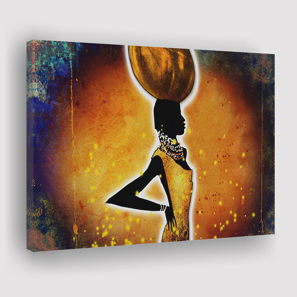 African Lady wWater Pot Retro Canvas Prints Wall Art - Painting Canvas, African Art, Home Wall Decor, Painting Prints, For Sale