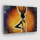 African Lady wWater Pot Retro Canvas Prints Wall Art - Painting Canvas, African Art, Home Wall Decor, Painting Prints, For Sale