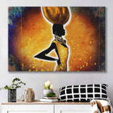 African Lady wWater Pot Retro Canvas Prints Wall Art - Painting Canvas, African Art, Home Wall Decor, Painting Prints, For Sale