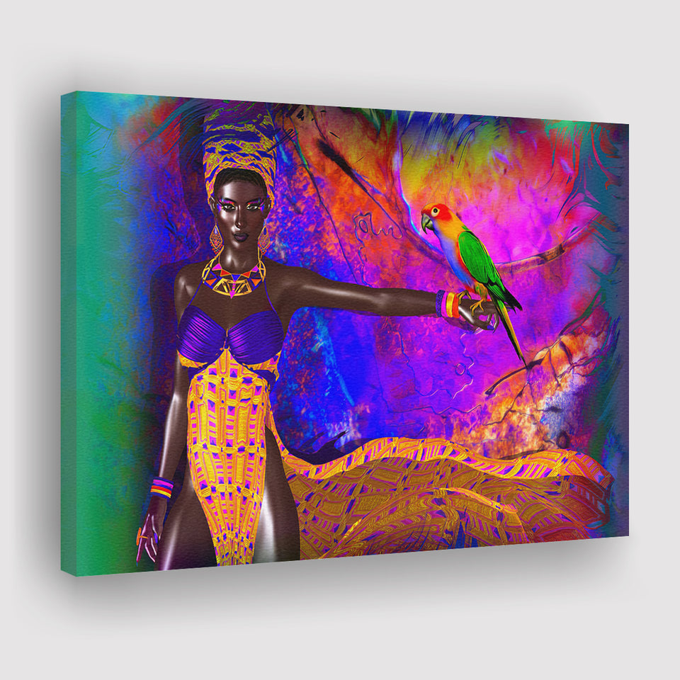 African Lady w Exotic Beauty Canvas Prints Wall Art - Painting Canvas, African Art, Home Wall Decor, Painting Prints, For Sale