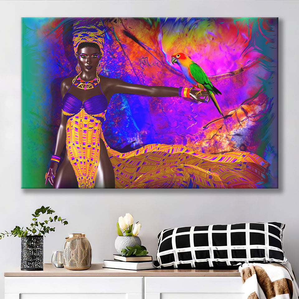 African Lady w Exotic Beauty Canvas Prints Wall Art - Painting Canvas, African Art, Home Wall Decor, Painting Prints, For Sale