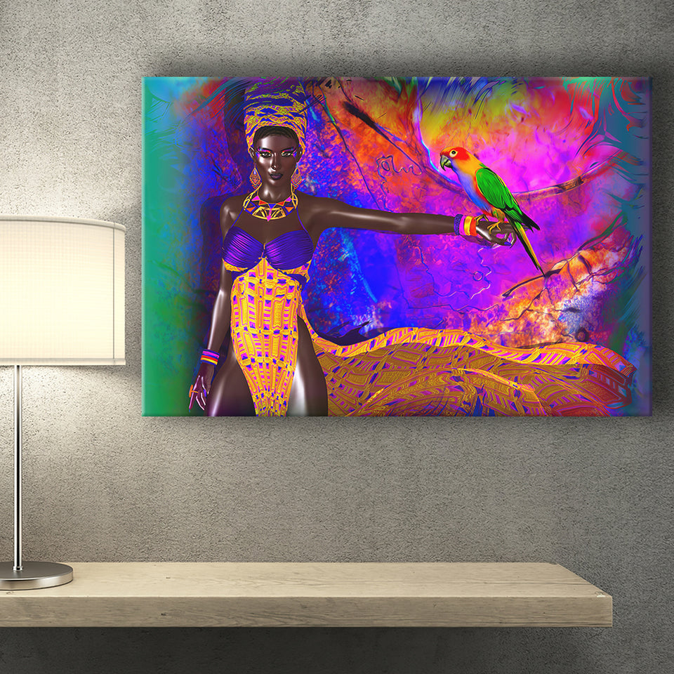 African Lady w Exotic Beauty Canvas Prints Wall Art - Painting Canvas, African Art, Home Wall Decor, Painting Prints, For Sale