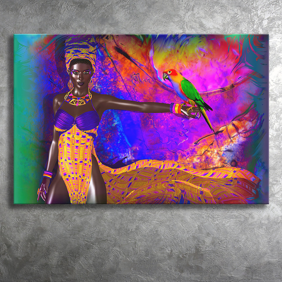 African Lady w Exotic Beauty Canvas Prints Wall Art - Painting Canvas, African Art, Home Wall Decor, Painting Prints, For Sale