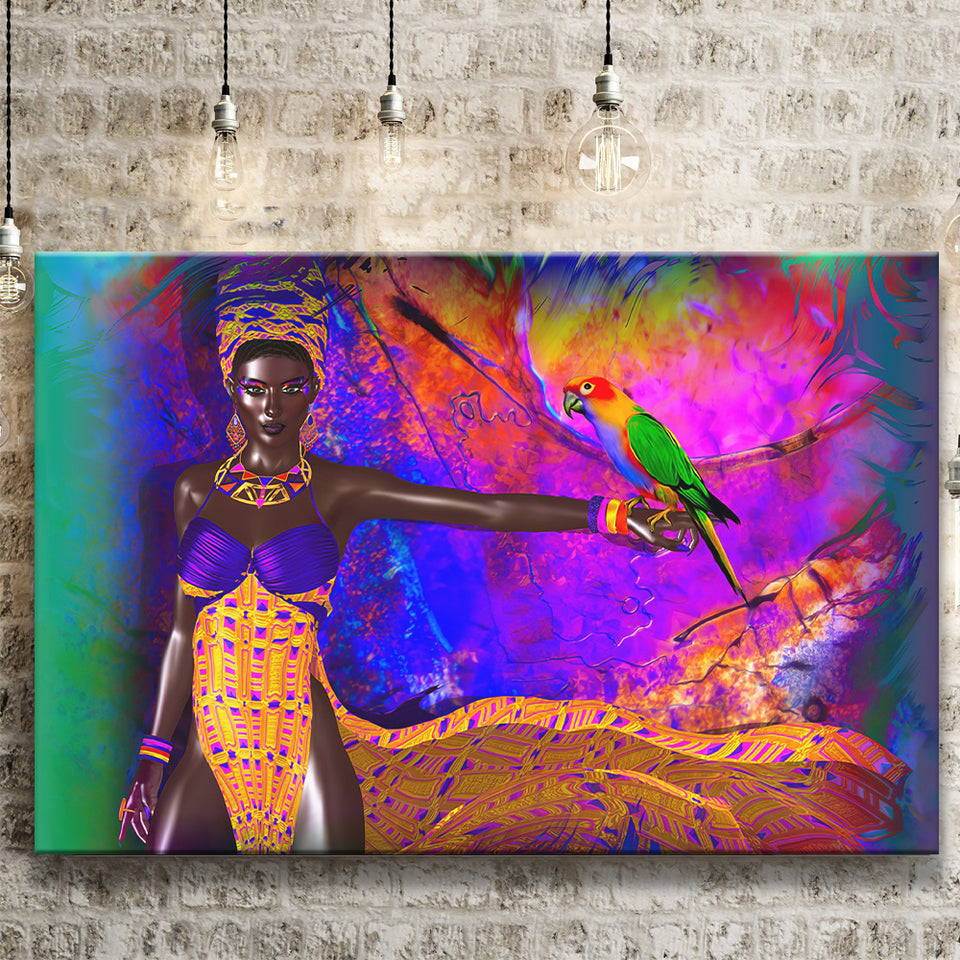 African Lady w Exotic Beauty Canvas Prints Wall Art - Painting Canvas, African Art, Home Wall Decor, Painting Prints, For Sale