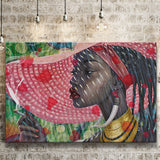 African Lady w Pink Hat Cigar Canvas Prints Wall Art - Painting Canvas, African Art, Home Wall Decor, Painting Prints, For Sale