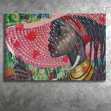 African Lady w Pink Hat Cigar Canvas Prints Wall Art - Painting Canvas, African Art, Home Wall Decor, Painting Prints, For Sale