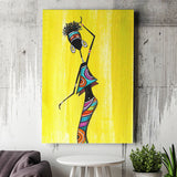 African Lady YelloBackground Afro Canvas Prints Wall Art - Painting Canvas, African Art, Home Wall Decor, Painting Prints, For Sale