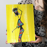 African Lady YelloBackground Afro Canvas Prints Wall Art - Painting Canvas, African Art, Home Wall Decor, Painting Prints, For Sale