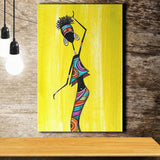 African Lady YelloBackground Afro Canvas Prints Wall Art - Painting Canvas, African Art, Home Wall Decor, Painting Prints, For Sale
