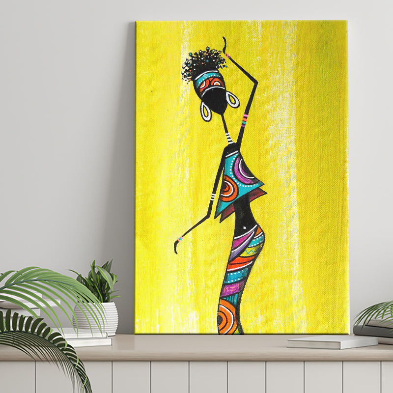 African Lady YelloBackground Afro Canvas Prints Wall Art - Painting Canvas, African Art, Home Wall Decor, Painting Prints, For Sale