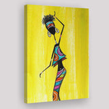 African Lady YelloBackground Afro Canvas Prints Wall Art - Painting Canvas, African Art, Home Wall Decor, Painting Prints, For Sale
