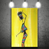 African Lady YelloBackground Afro Canvas Prints Wall Art - Painting Canvas, African Art, Home Wall Decor, Painting Prints, For Sale