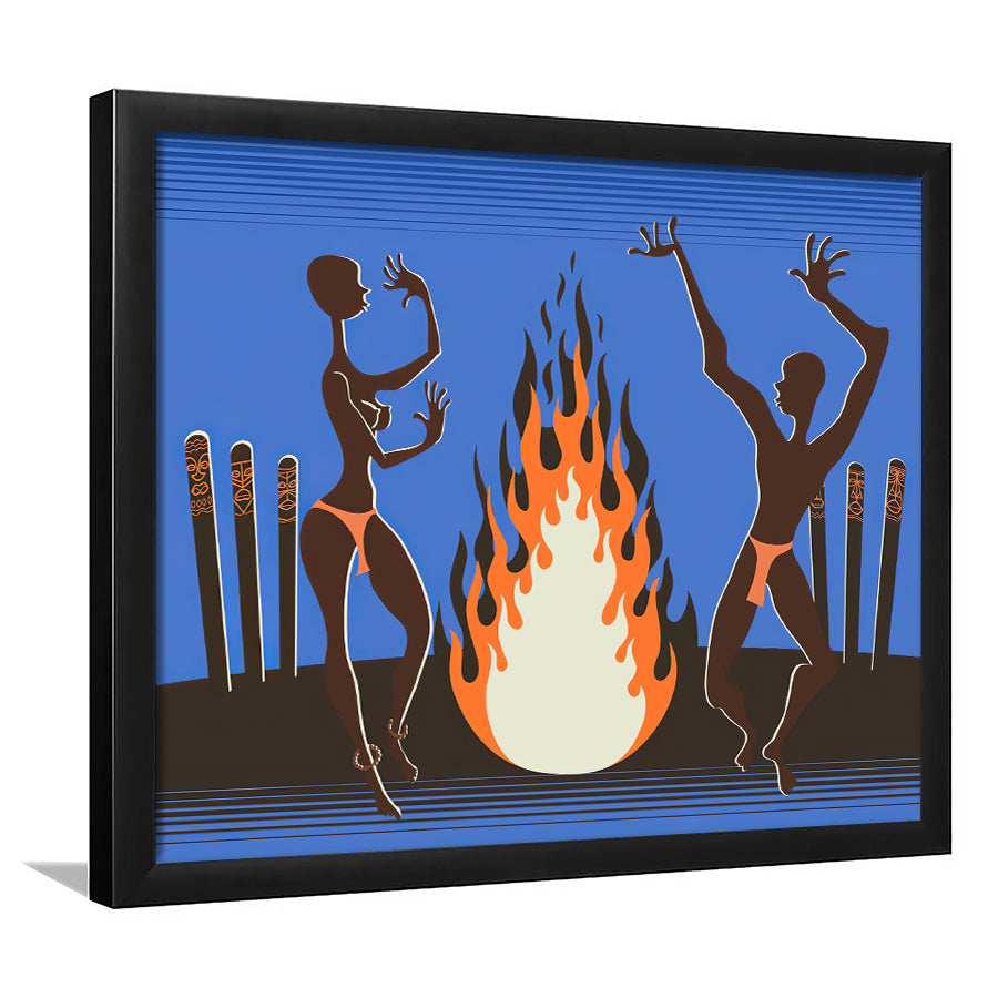 African Local Culture Bonfire Framed Art Prints Wall Decor - Painting Prints, African Art, Home Decor, Framed Picture, For Sale