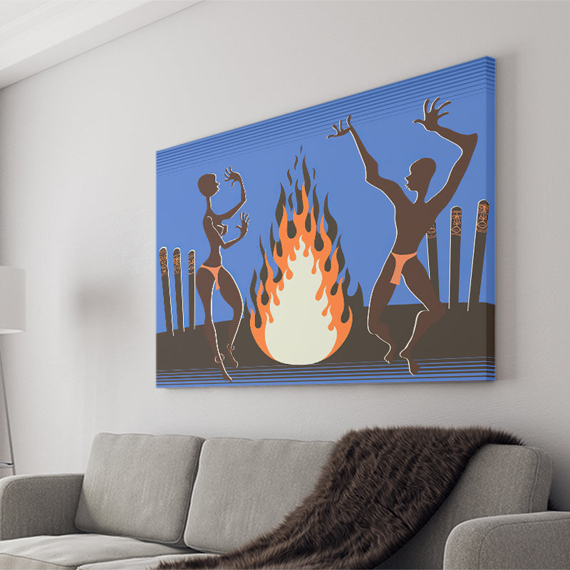 African Local Culture Bonfire Canvas Prints Wall Art - Painting Canvas, African Art, Home Wall Decor, Painting Prints, For Sale