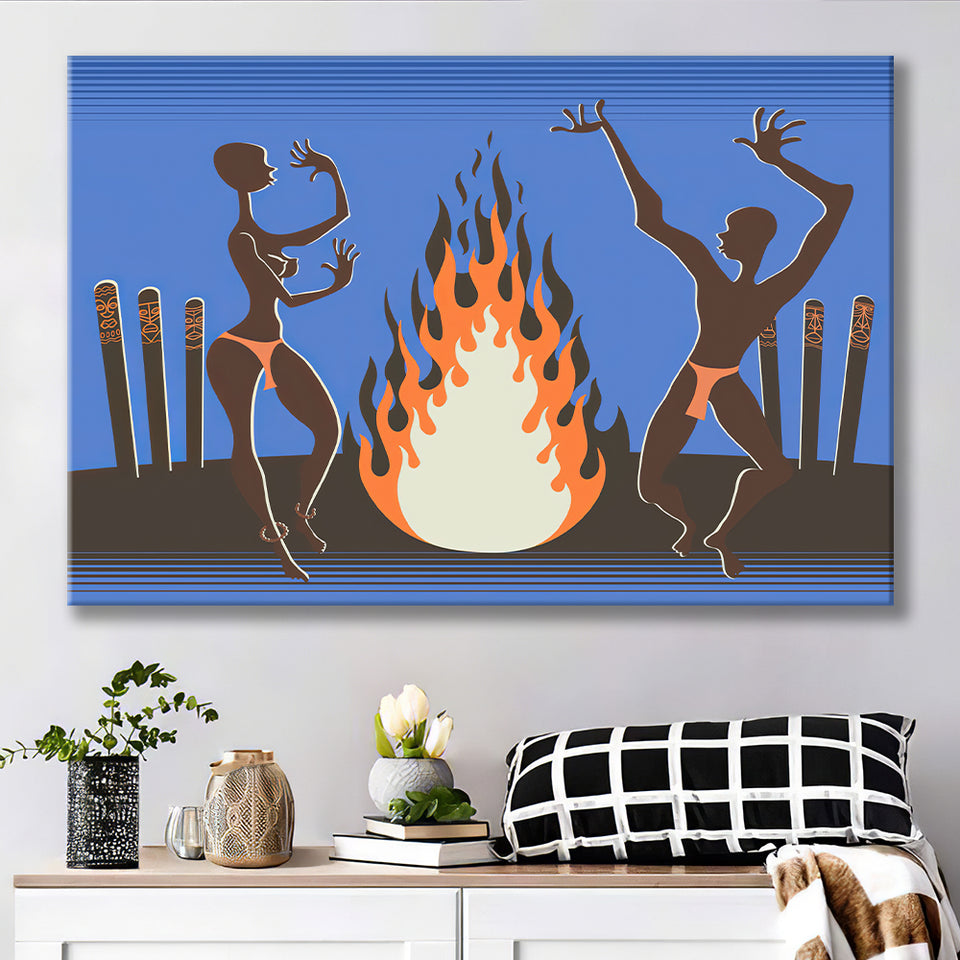 African Local Culture Bonfire Canvas Prints Wall Art - Painting Canvas, African Art, Home Wall Decor, Painting Prints, For Sale