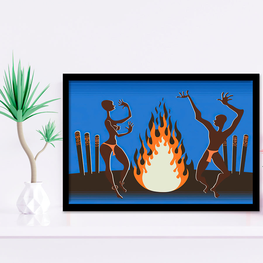 African Local Culture Bonfire Framed Art Prints Wall Decor - Painting Prints, African Art, Home Decor, Framed Picture, For Sale