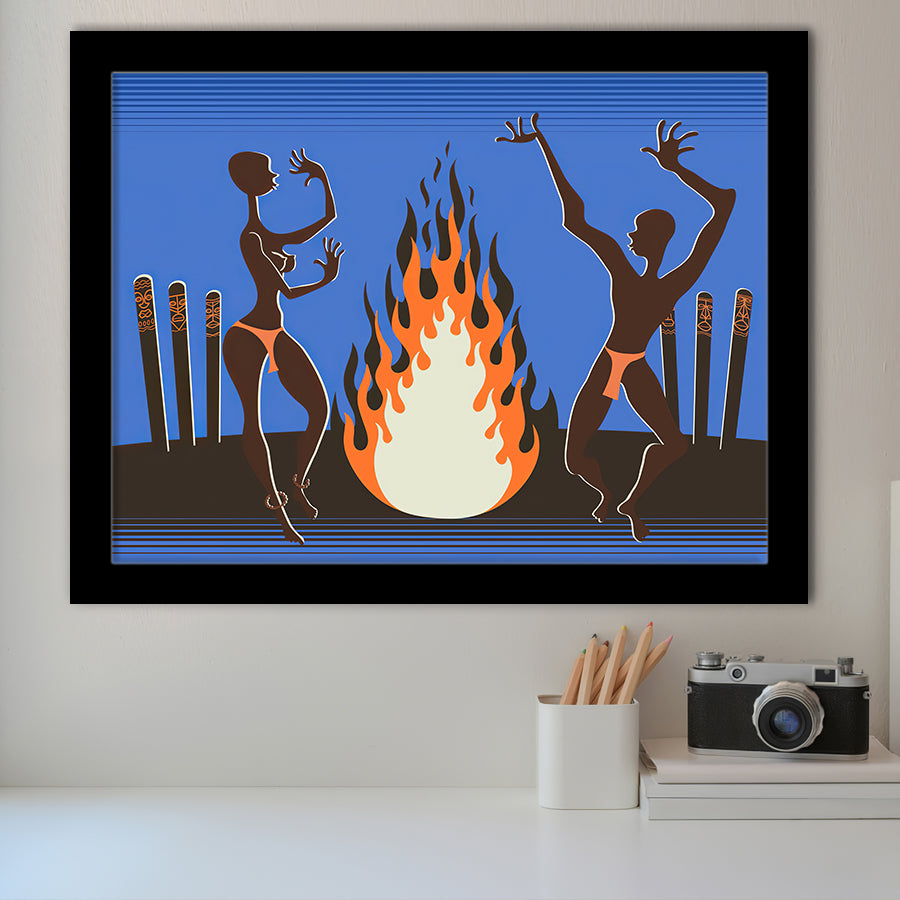 African Local Culture Bonfire Framed Art Prints Wall Decor - Painting Prints, African Art, Home Decor, Framed Picture, For Sale