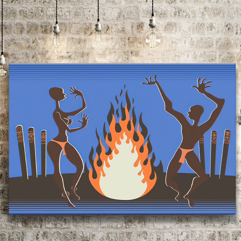 African Local Culture Bonfire Canvas Prints Wall Art - Painting Canvas, African Art, Home Wall Decor, Painting Prints, For Sale