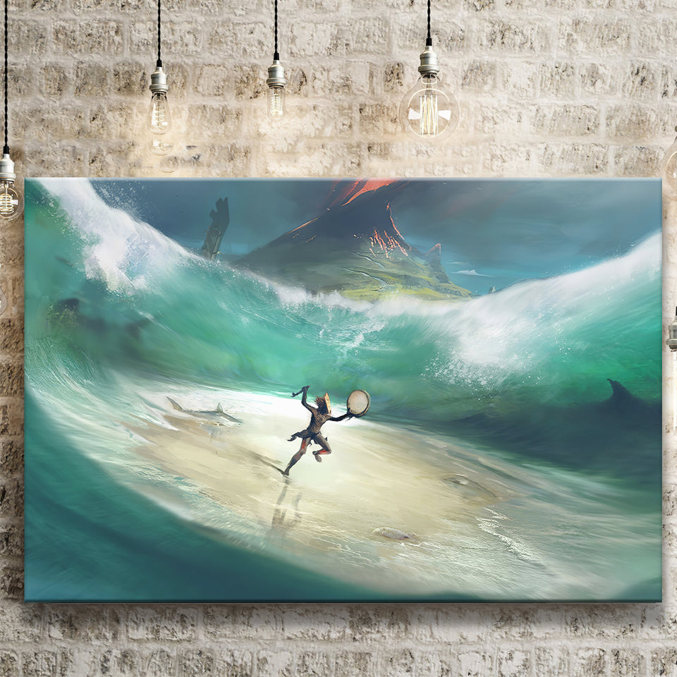 African Male Warrior in the Ocean Canvas Prints Wall Art - Painting Canvas, African Art, Home Wall Decor, Painting Prints, For Sale