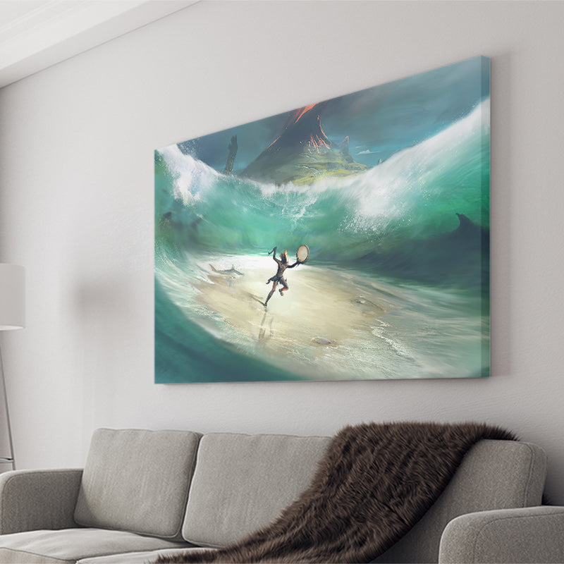 African Male Warrior in the Ocean Canvas Prints Wall Art - Painting Canvas, African Art, Home Wall Decor, Painting Prints, For Sale