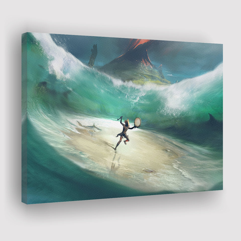 African Male Warrior in the Ocean Canvas Prints Wall Art - Painting Canvas, African Art, Home Wall Decor, Painting Prints, For Sale