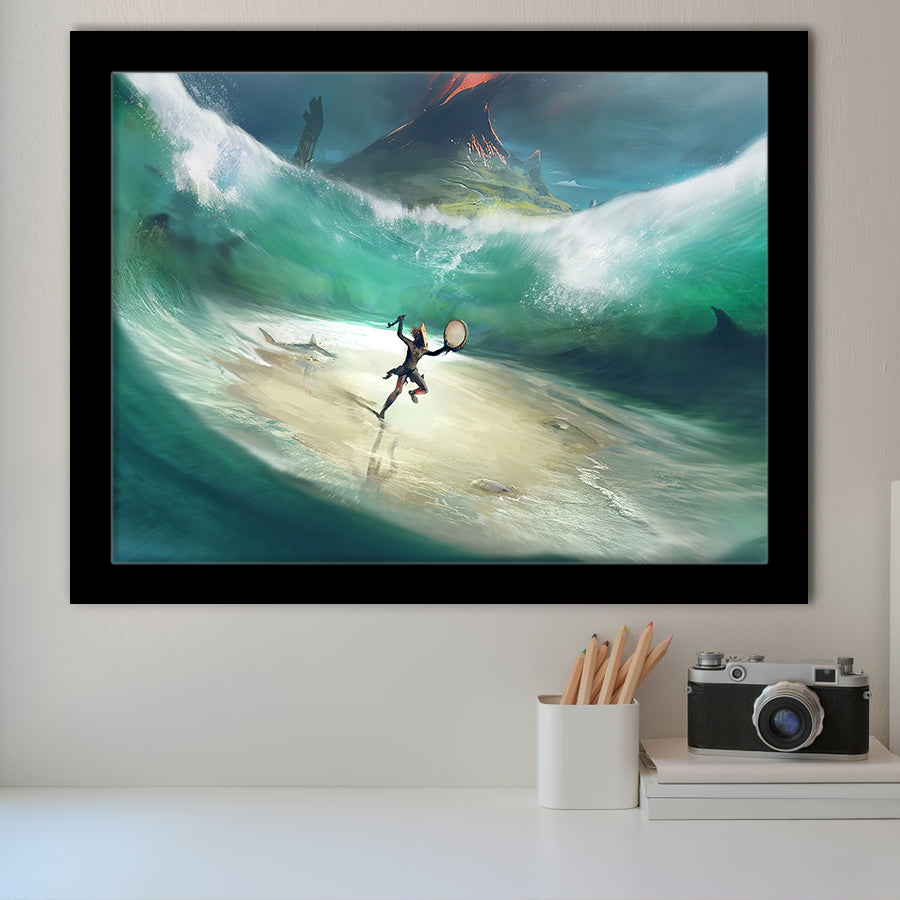 African Male Warrior in the Ocean Framed Art Prints Wall Decor - Painting Prints, African Art, Home Decor, Framed Picture, For Sale