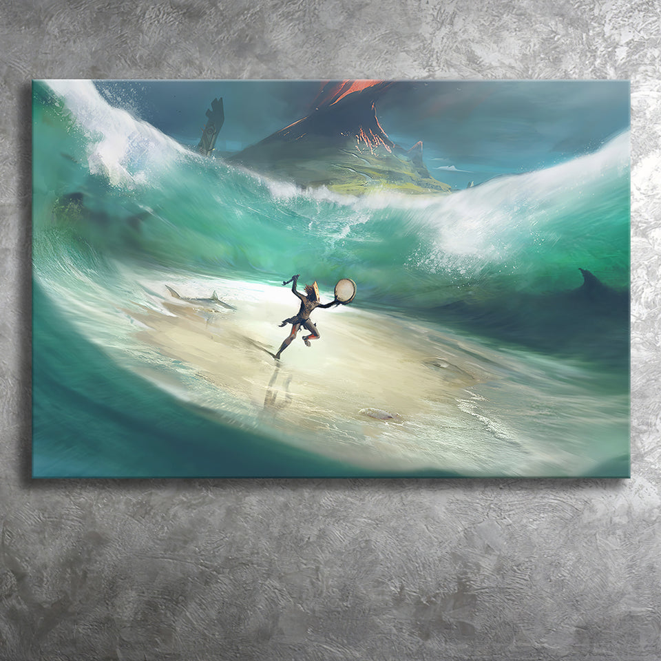 African Male Warrior in the Ocean Canvas Prints Wall Art - Painting Canvas, African Art, Home Wall Decor, Painting Prints, For Sale