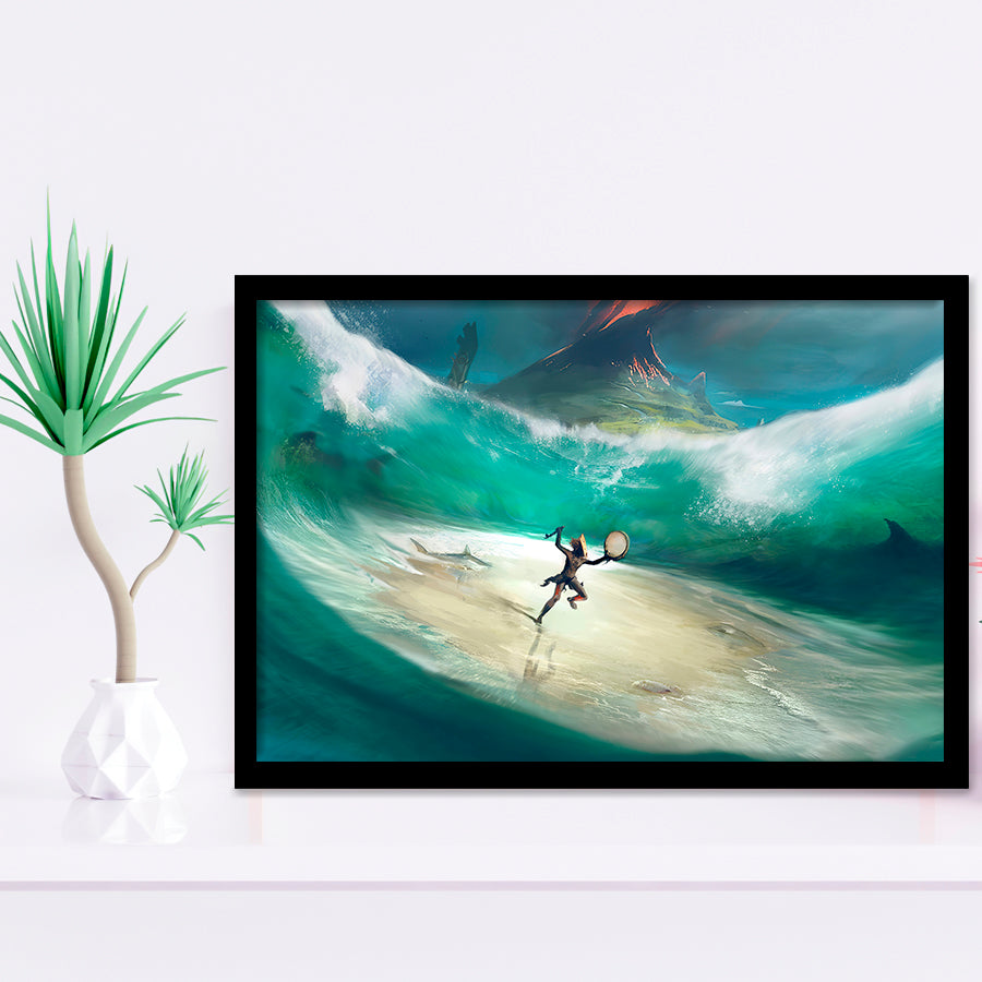 African Male Warrior in the Ocean Framed Art Prints Wall Decor - Painting Prints, African Art, Home Decor, Framed Picture, For Sale
