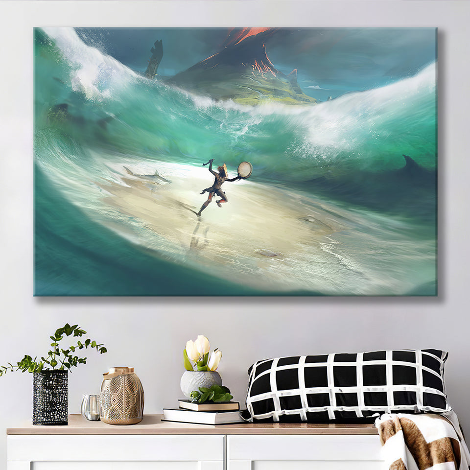 African Male Warrior in the Ocean Canvas Prints Wall Art - Painting Canvas, African Art, Home Wall Decor, Painting Prints, For Sale