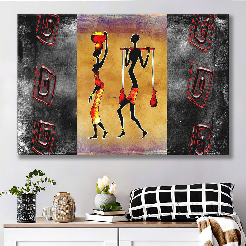 African Man and Woman Retro Vintage Canvas Prints Wall Art - Painting Canvas, African Art, Home Wall Decor, Painting Prints, For Sale