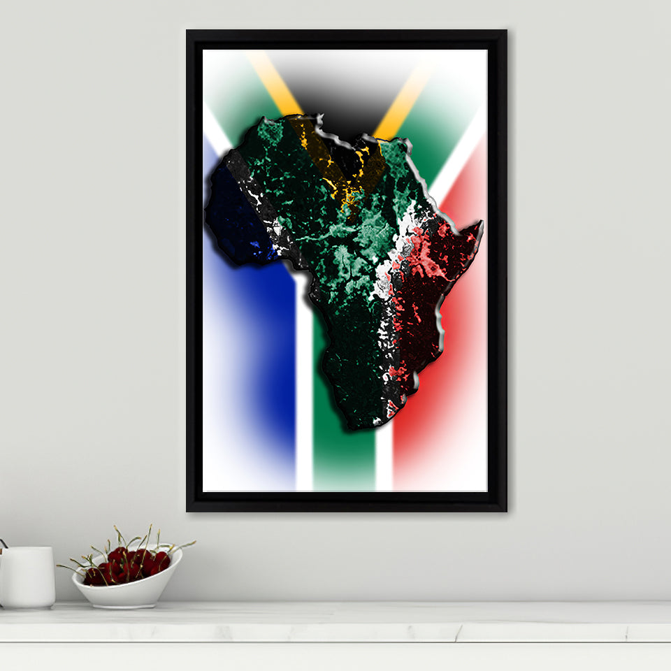 African Map Flag Background Framed Canvas Prints Wall Art - Painting Canvas,Wall Decor, Painting Prints, Floating Frame