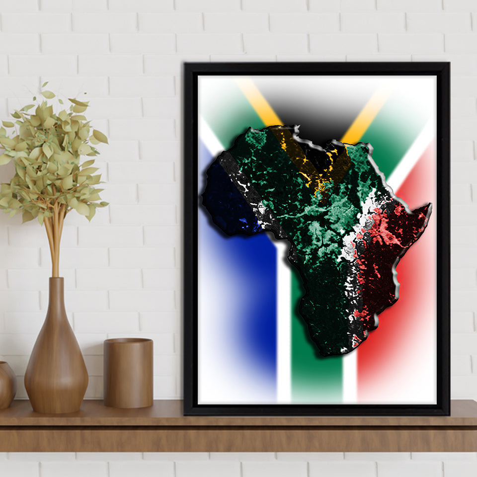 African Map Flag Background Framed Canvas Prints Wall Art - Painting Canvas,Wall Decor, Painting Prints, Floating Frame