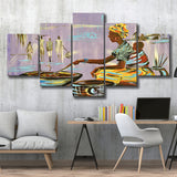 African Mother Cooking, Ethnic Wall Art, Gift For Moom 5 Panels, Canvas Prints Wall Art Decor, Large Canvas Art