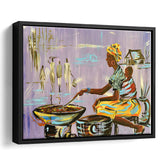 African Mother Cooking, Ethnic Wall Art, Gift For Moom Framed Canvas Prints Wall Art Home Decor,Floating Frame