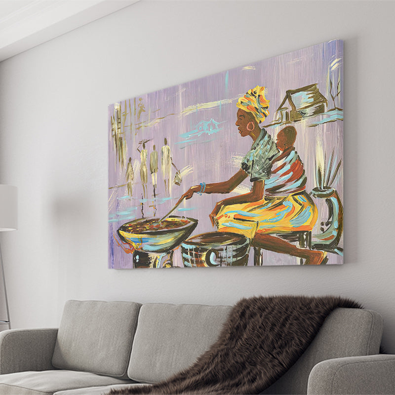 African Mother Cooking, Ethnic Wall Art, Gift For Moom Canvas Prints Wall Art Home Decor